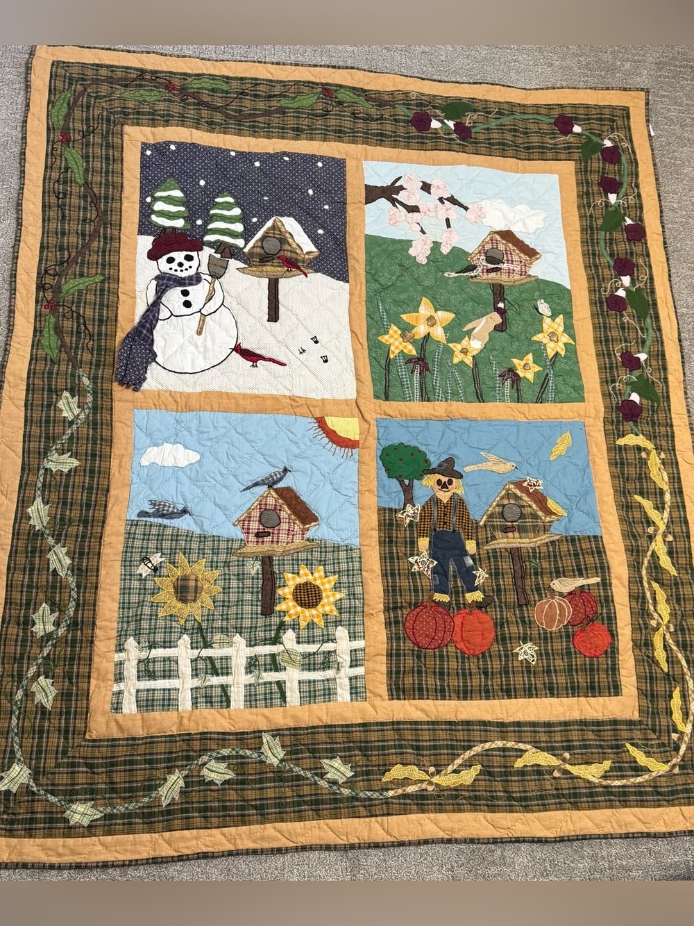 Patch Magic Four Seasons 100% Cotton Applique Throw Quilt Wall Hanging